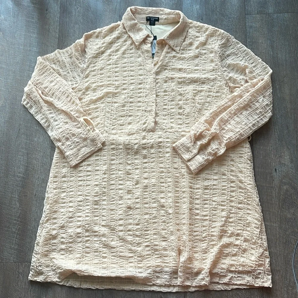 PLT Plus Cream Textured Tie Waist Shirt Dress - Picture 3 of 8
